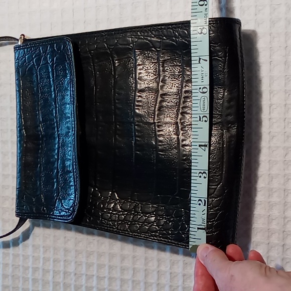Vintage Croc Embossed Black Leather Shoulder Bag Made in Italy - Picture 10 of 13